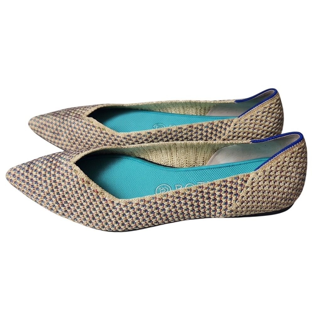 ROTHY'S The Point Knit Pointed Toe Flats W9.5 Champagne Gold Metallic Multi $155